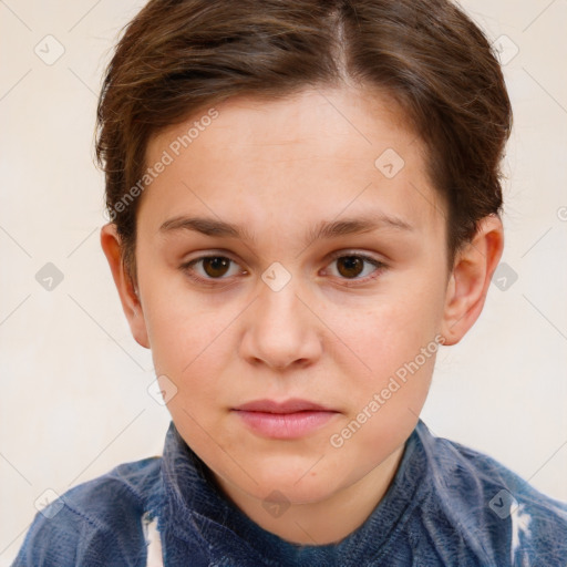 Neutral white child female with short  brown hair and brown eyes