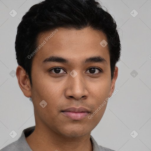 Neutral asian young-adult male with short  black hair and brown eyes