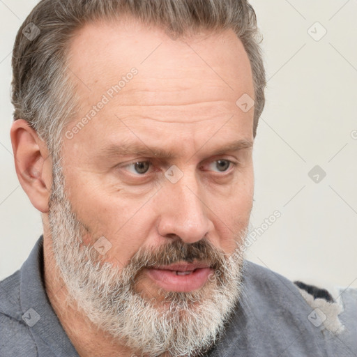 Neutral white middle-aged male with short  brown hair and brown eyes