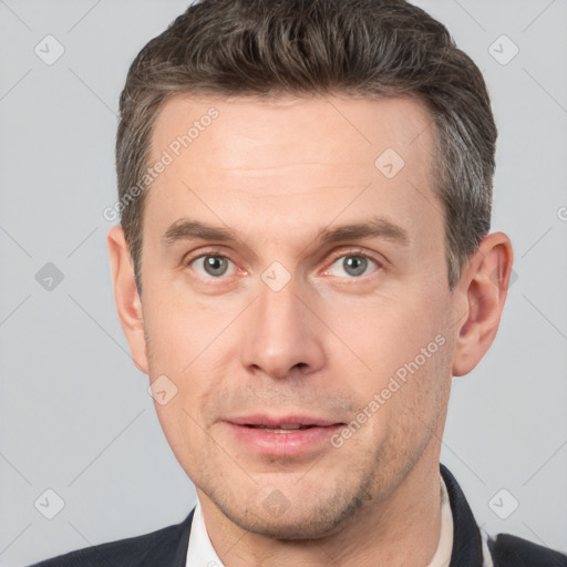 Neutral white adult male with short  brown hair and brown eyes