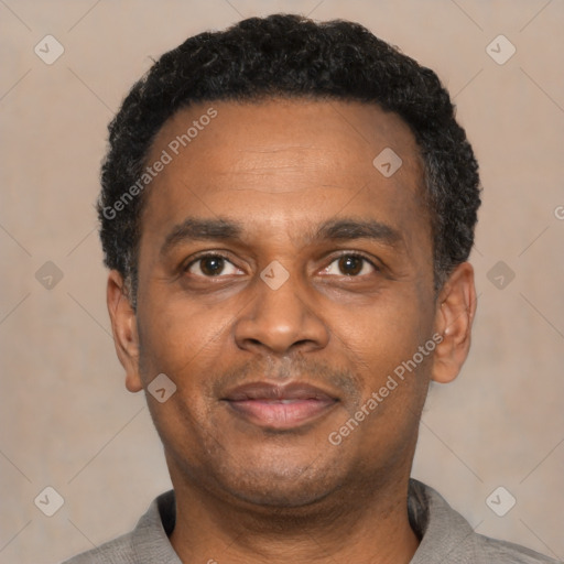 Neutral latino adult male with short  black hair and brown eyes