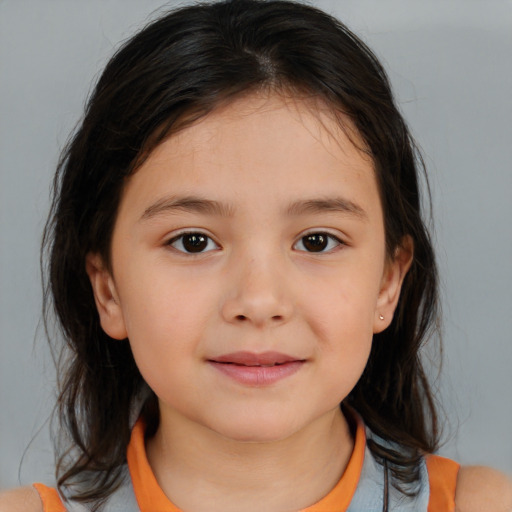 Neutral white child female with medium  brown hair and brown eyes