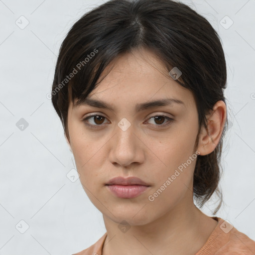 Neutral asian young-adult female with medium  brown hair and brown eyes