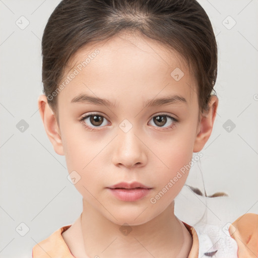 Neutral white child female with short  brown hair and brown eyes