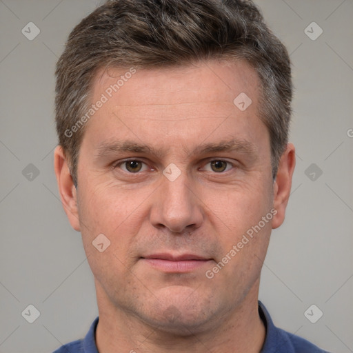 Neutral white adult male with short  brown hair and brown eyes