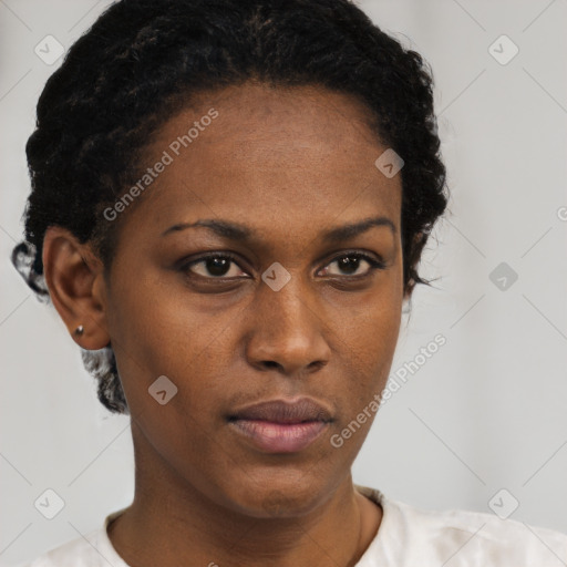 Neutral black young-adult female with short  brown hair and brown eyes