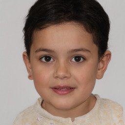 Joyful white child female with short  brown hair and brown eyes