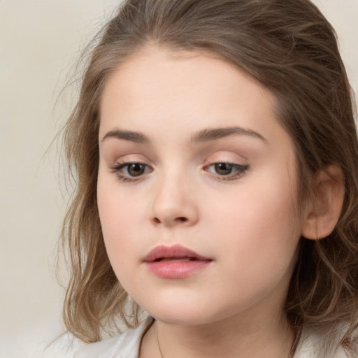 Neutral white child female with medium  brown hair and brown eyes