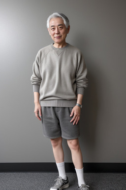 Japanese middle-aged non-binary with  gray hair