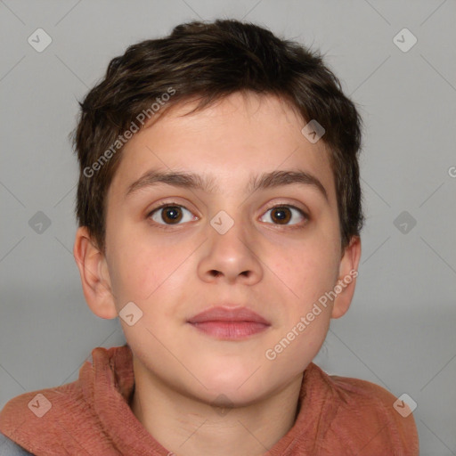 Neutral white child male with short  brown hair and brown eyes