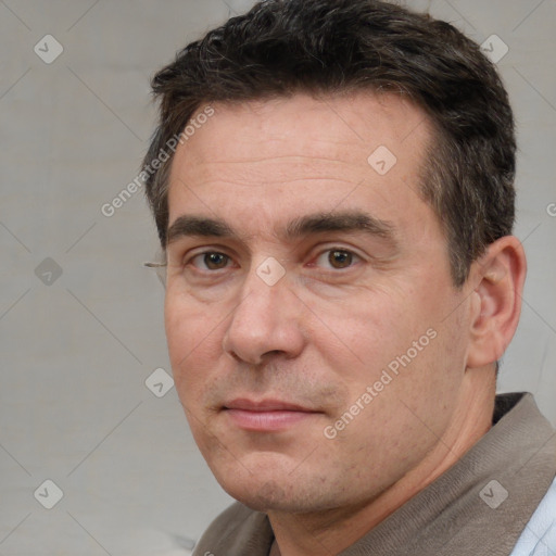 Neutral white adult male with short  brown hair and brown eyes