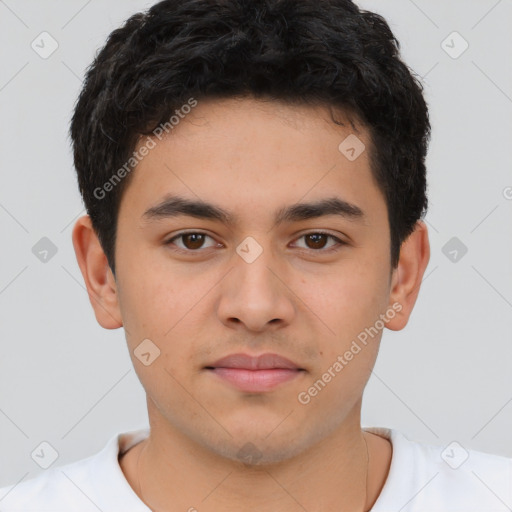 Neutral asian young-adult male with short  brown hair and brown eyes