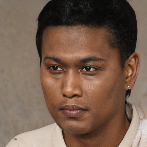 Neutral black young-adult male with short  brown hair and brown eyes