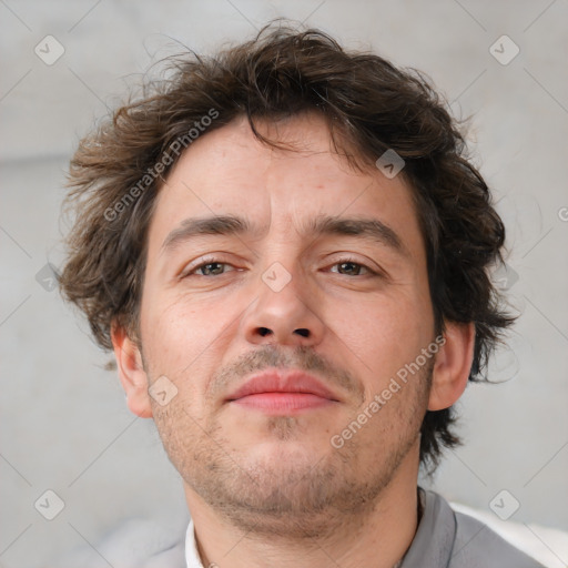 Neutral white adult male with short  brown hair and brown eyes