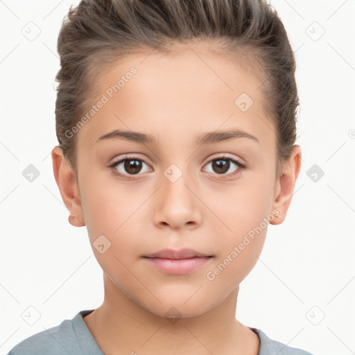 Neutral white child female with short  brown hair and brown eyes