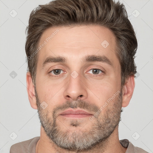 Neutral white adult male with short  brown hair and brown eyes