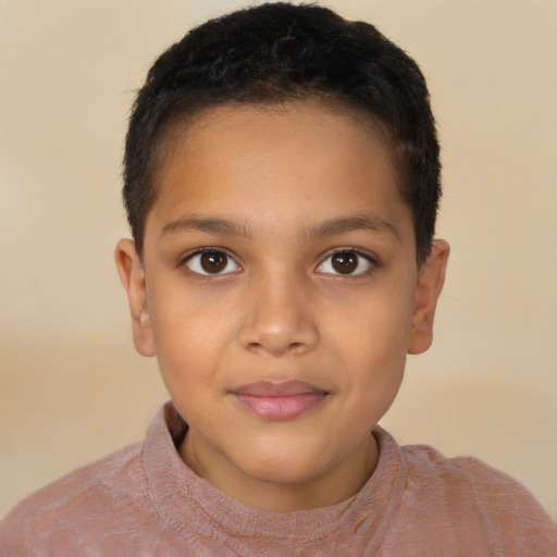 Joyful latino child female with short  brown hair and brown eyes