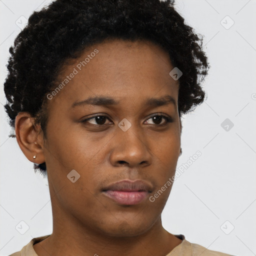 Neutral black young-adult female with short  brown hair and brown eyes