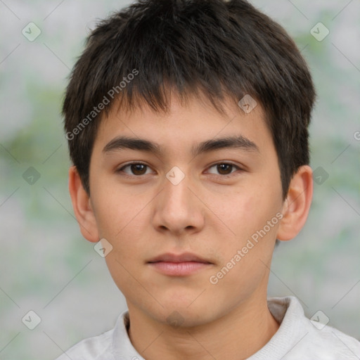 Neutral asian young-adult male with short  brown hair and brown eyes