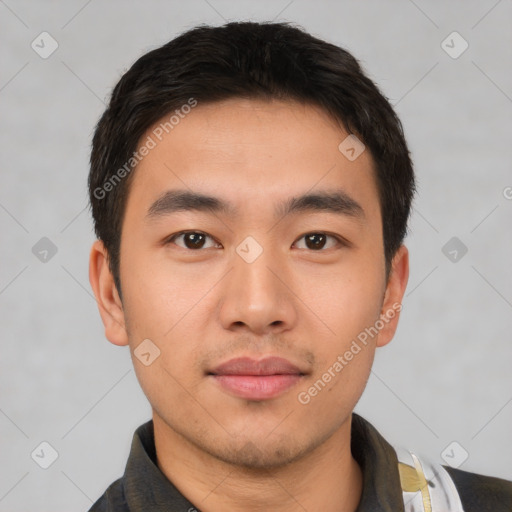 Neutral asian young-adult male with short  black hair and brown eyes