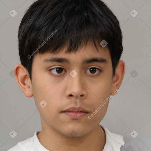 Neutral asian young-adult male with short  brown hair and brown eyes