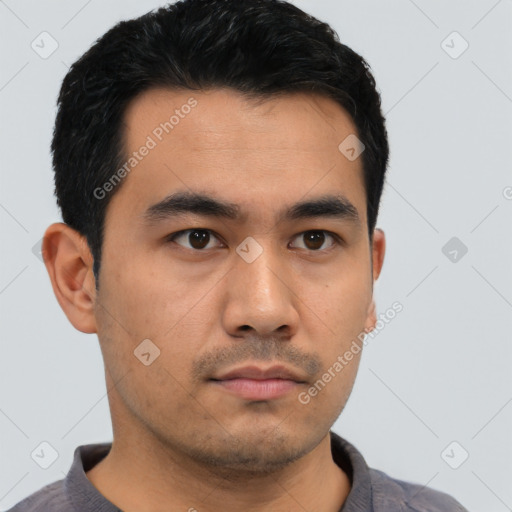 Neutral asian young-adult male with short  black hair and brown eyes