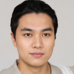 Neutral asian young-adult male with short  black hair and brown eyes