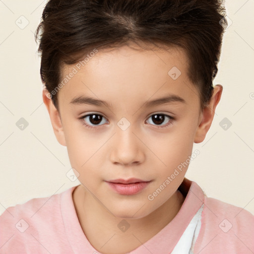 Neutral white child female with short  brown hair and brown eyes