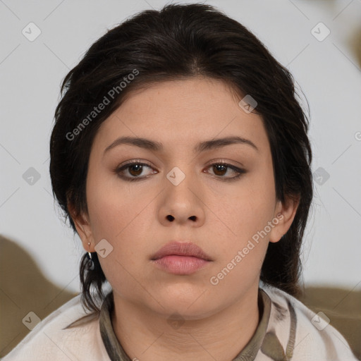 Neutral asian young-adult female with medium  brown hair and brown eyes