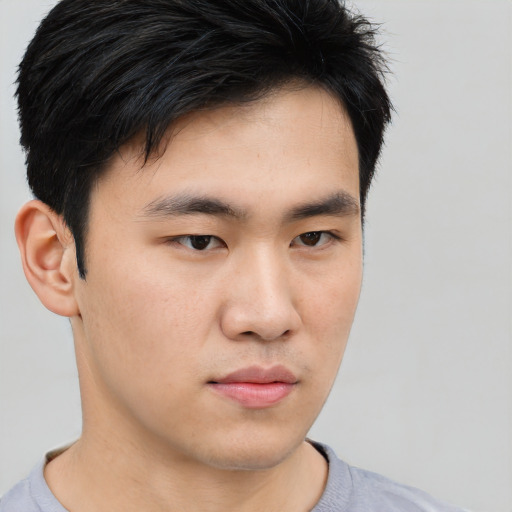 Neutral asian young-adult male with short  brown hair and brown eyes