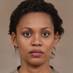 Neutral black young-adult female with short  brown hair and brown eyes