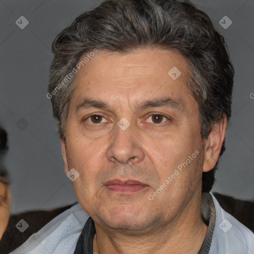 Neutral white middle-aged male with short  brown hair and brown eyes