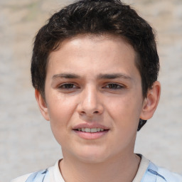 Joyful white child male with short  brown hair and brown eyes