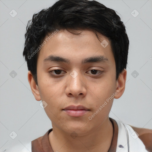 Neutral asian young-adult male with short  black hair and brown eyes