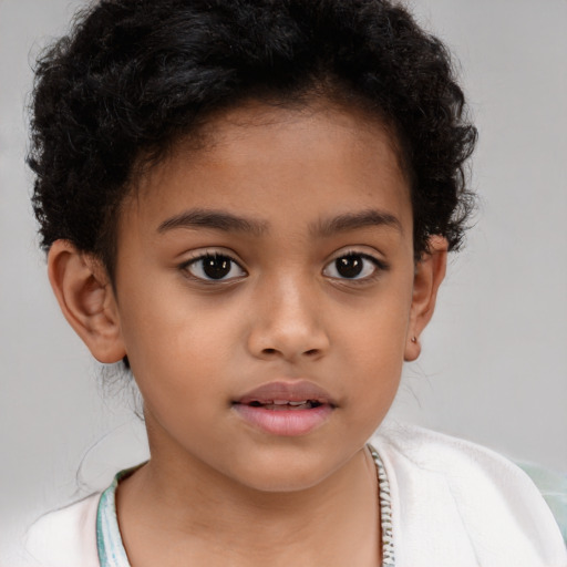 Neutral latino child female with short  brown hair and brown eyes