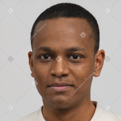 Neutral black young-adult male with short  brown hair and brown eyes
