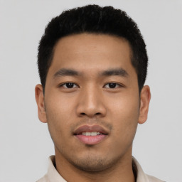 Neutral asian young-adult male with short  black hair and brown eyes