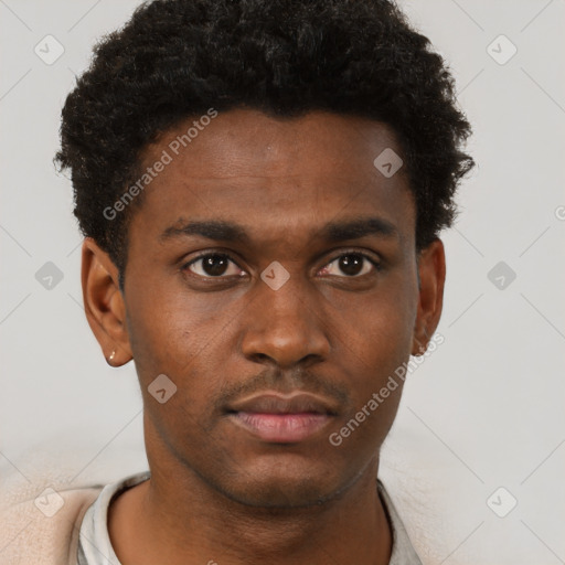 Neutral black young-adult male with short  brown hair and brown eyes