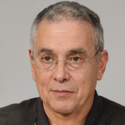 Joyful white middle-aged male with short  brown hair and brown eyes