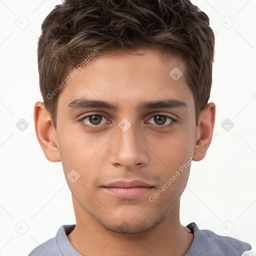 Neutral white child male with short  brown hair and brown eyes