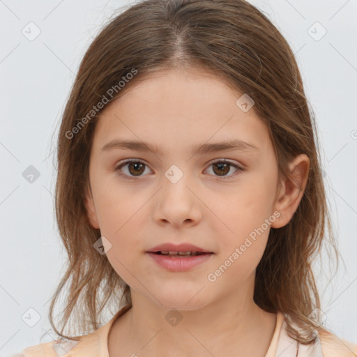 Neutral white child female with medium  brown hair and brown eyes