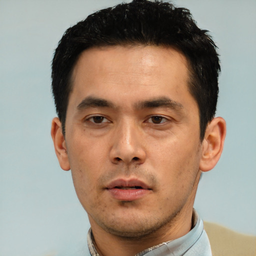 Neutral asian young-adult male with short  black hair and brown eyes