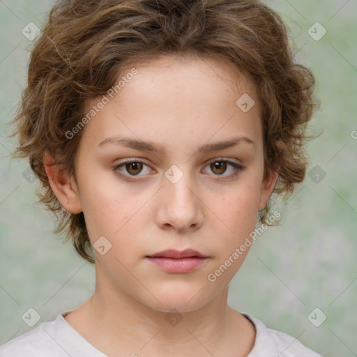 Neutral white child female with medium  brown hair and brown eyes