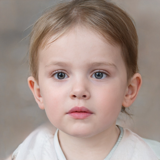 Neutral white child female with medium  brown hair and blue eyes