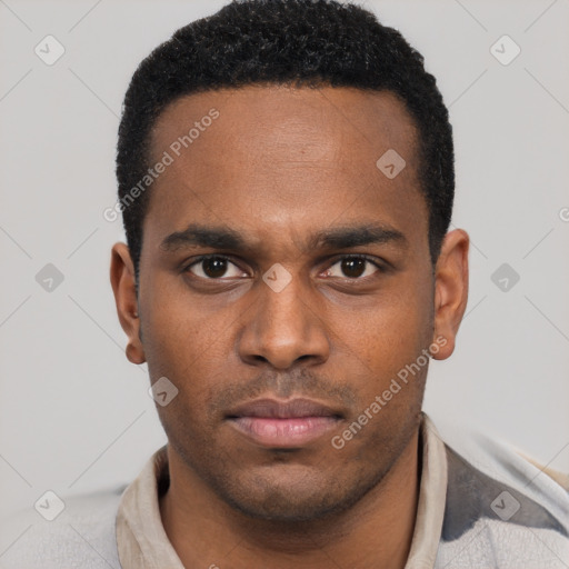 Neutral black young-adult male with short  brown hair and brown eyes