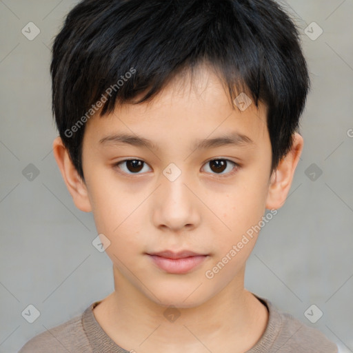 Neutral asian child male with short  brown hair and brown eyes