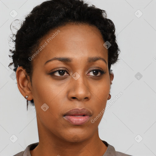 Neutral black young-adult female with short  brown hair and brown eyes