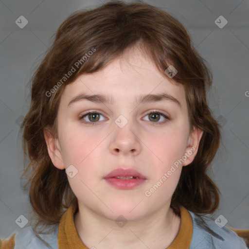 Neutral white child female with medium  brown hair and brown eyes