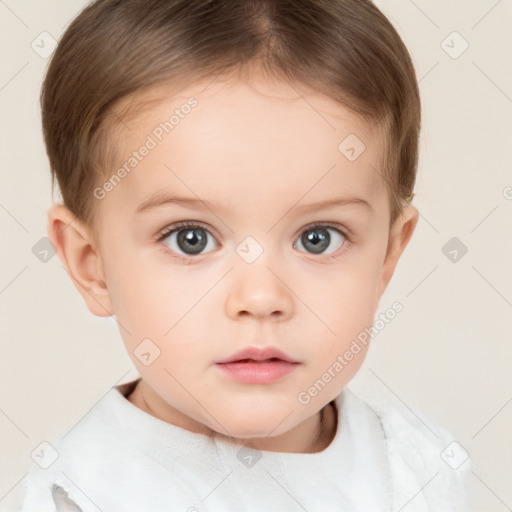 Neutral white child female with short  brown hair and brown eyes