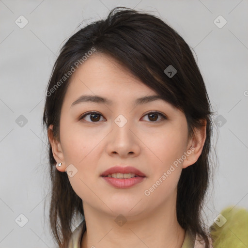 Neutral asian young-adult female with medium  brown hair and brown eyes